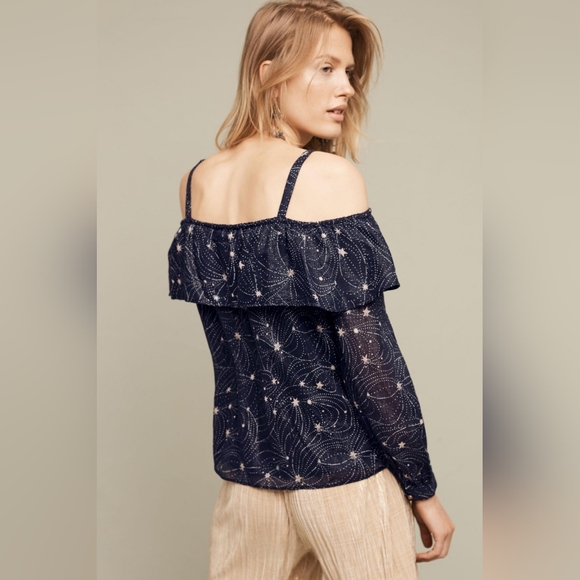 Anthropologie Floret Starlit Off-The-Shoulder Top in BLUE MOTIF - Picture 4 of 9